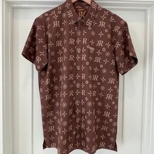 Retro Rifle High Roller Short Sleeve Button Up Shirt Size Large Brown‎